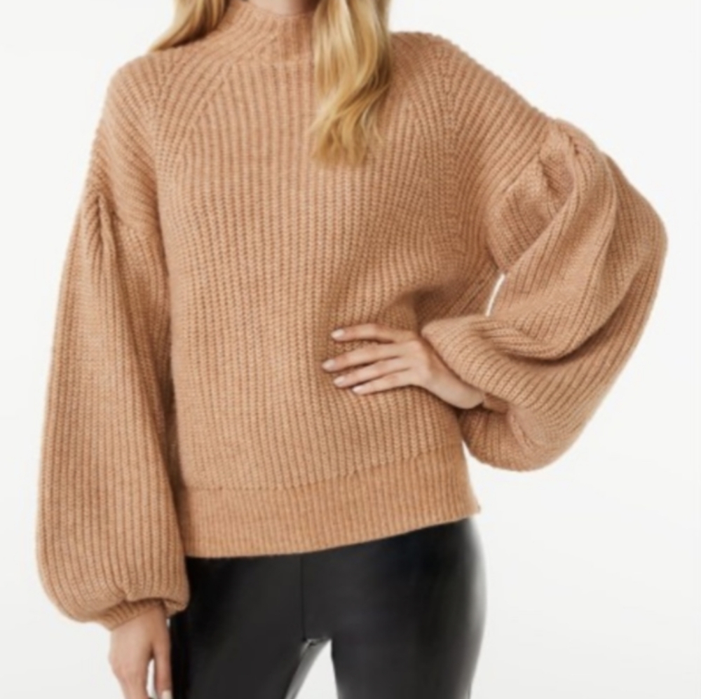 Mock Neck, Balloon Sleeve Knit Sweater, Size 12/14
